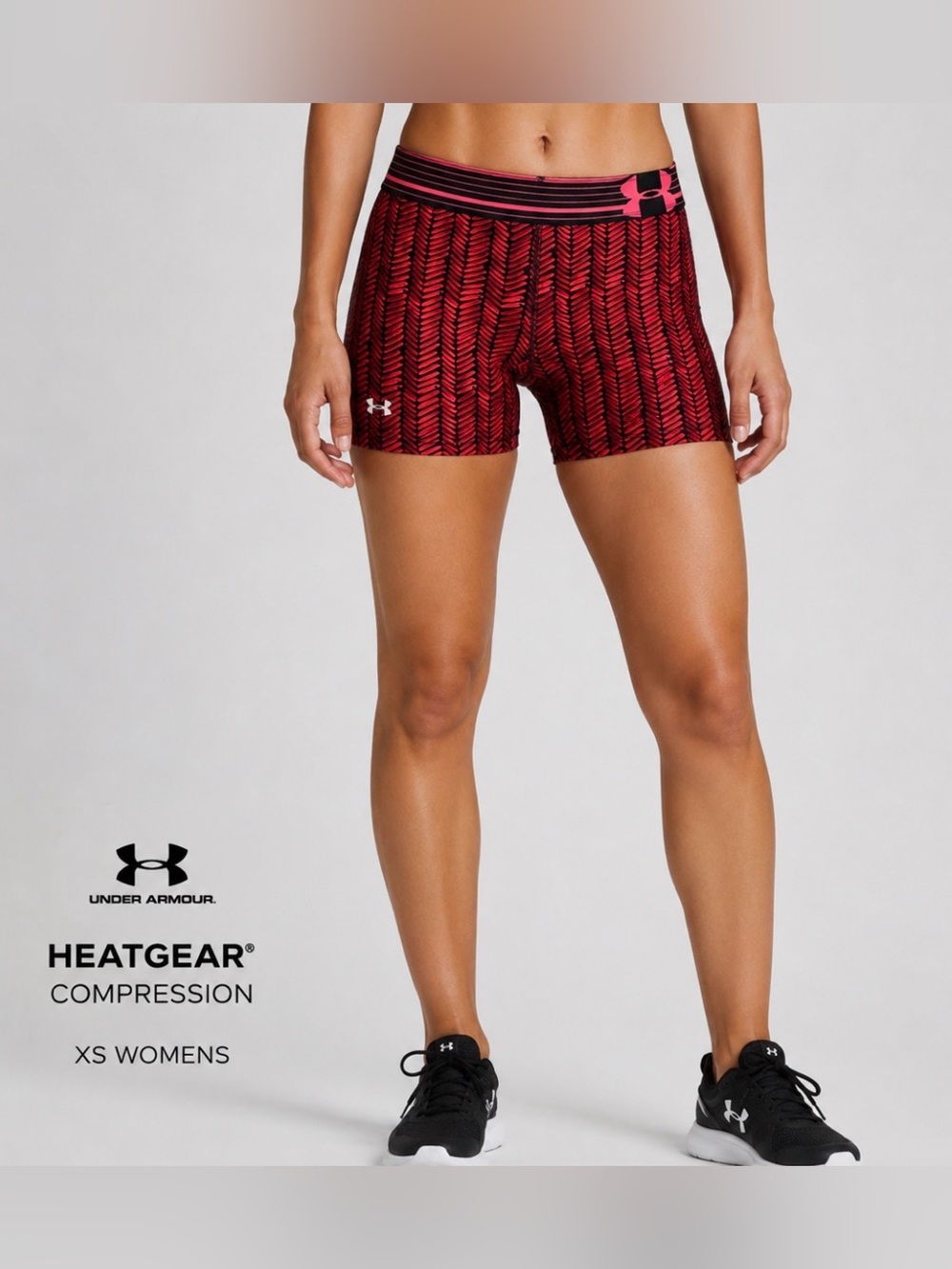 Under Armour HeatGear Compression Shorts XS Red Pink Black Athletic Workout Gym